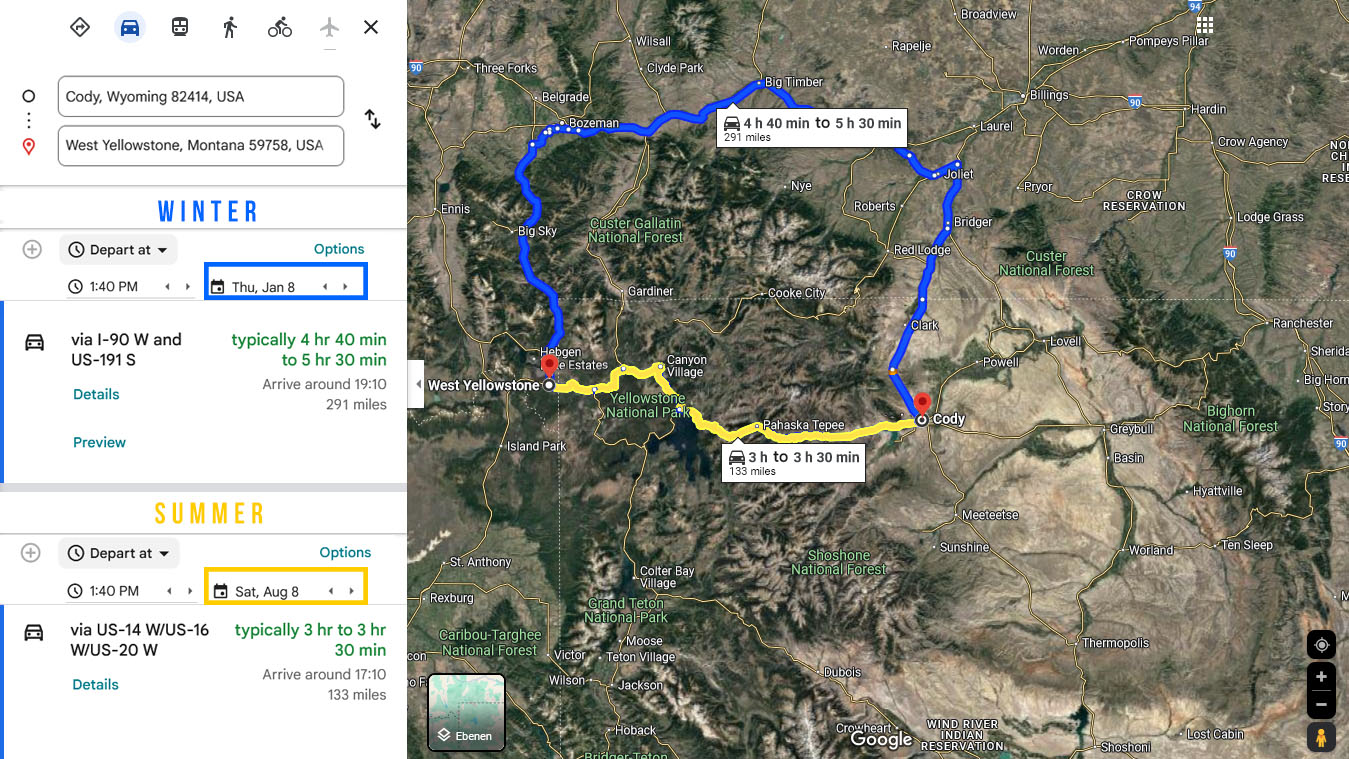 Route Planung Winter vs. Summer